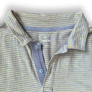 GAP men’s casual polo shirt Size Large Lived In grey yellow stripe short sleeve